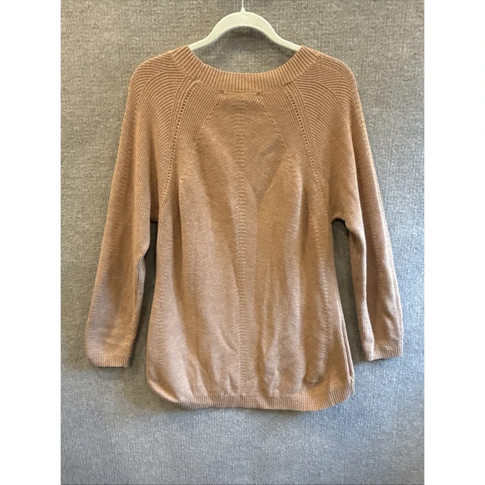 TITLE NINE | Extra Fine Merino Wool Blend Contrast Details Sweater Tan Sz Large